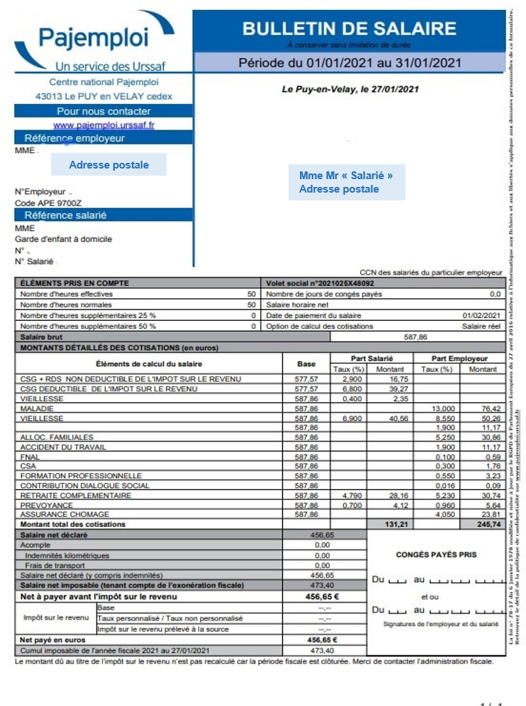 Bulletin de salaire pajemploi